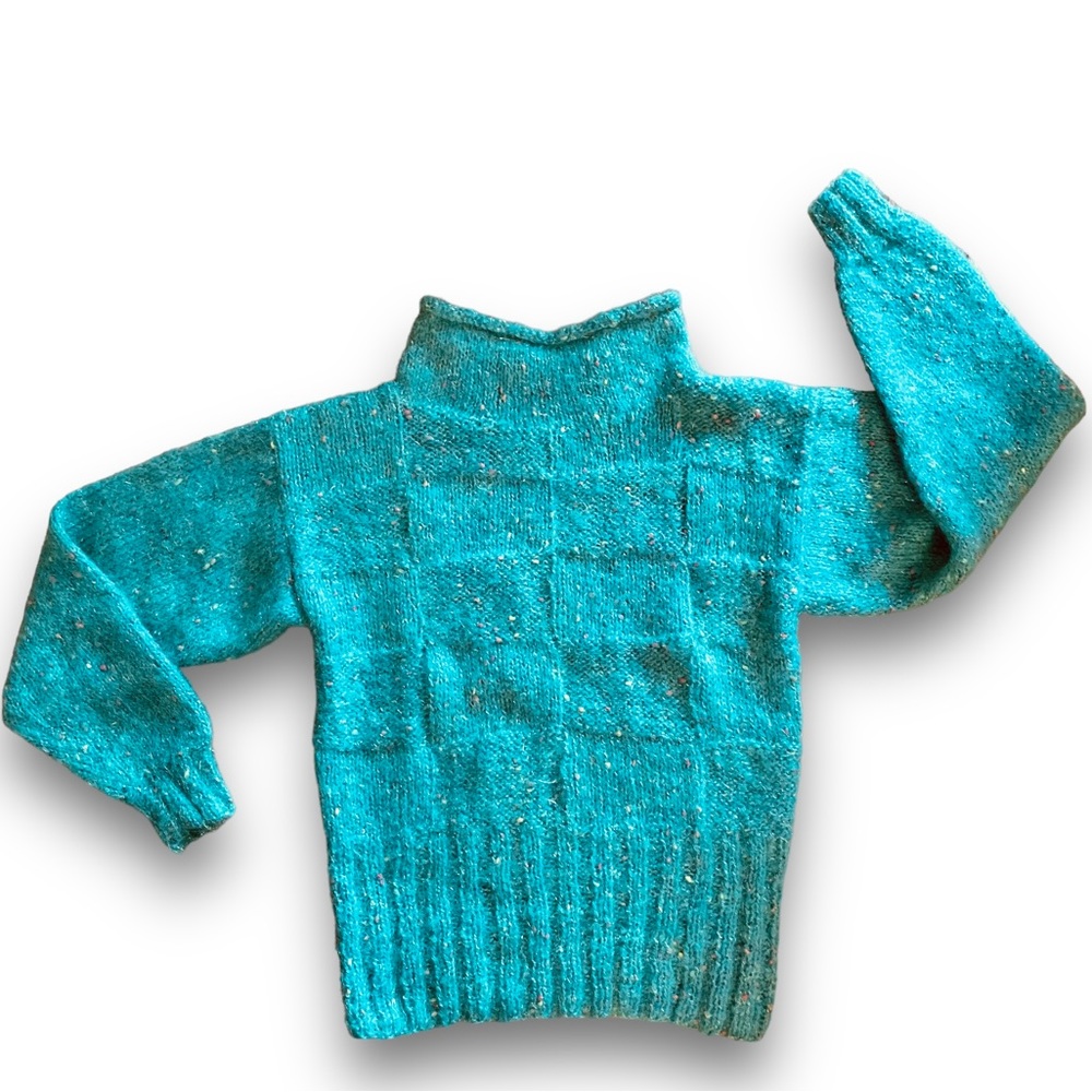f u z z y :: Vintage Mohair Slouchy Turquoise Handmade Knit Sweater - Picture 4 of 14